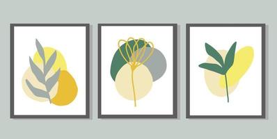 abstract boho leaves set of posters. hand drawn vector