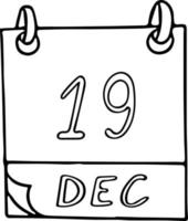 calendario dibujado a mano en estilo garabato. 19 de diciembre. día internacional de ayuda a los pobres, fecha. icono, elemento adhesivo para el diseño. planificación, vacaciones de negocios vector