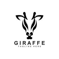 diseño de logotipo de jirafa, silueta de vector de cabeza de jirafa, animal de cuello alto, zoológico, ilustración de tatuaje, marca de producto