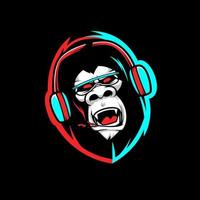 Angry gorilla mascot esport emblem logo with glitch color. Illustration of gorilla facial expression. vector