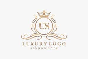 Initial US Letter Royal Luxury Logo template in vector art for Restaurant, Royalty, Boutique, Cafe, Hotel, Heraldic, Jewelry, Fashion and other vector illustration.