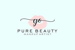 Initial GO Watercolor Lips Premade Logo Design, Logo for Makeup Artist Business Branding, Blush Beauty Boutique Logo Design, Calligraphy Logo with creative template. vector