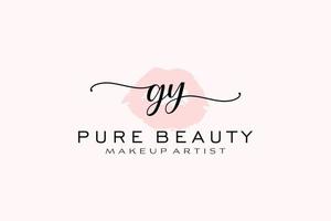 Initial GY Watercolor Lips Premade Logo Design, Logo for Makeup Artist Business Branding, Blush Beauty Boutique Logo Design, Calligraphy Logo with creative template. vector