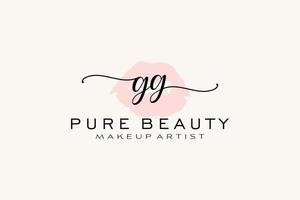 Initial GG Watercolor Lips Premade Logo Design, Logo for Makeup Artist Business Branding, Blush Beauty Boutique Logo Design, Calligraphy Logo with creative template. vector