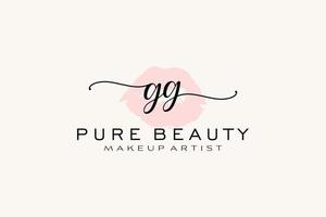 diseño de logotipo prefabricado inicial de labios de acuarela gg, logotipo para marca comercial de artista de maquillaje, diseño de logotipo de boutique de belleza rubor, logotipo de caligrafía con plantilla creativa. vector