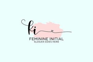 Initial KI beauty monogram and elegant logo design handwriting logo of initial signature, wedding, fashion, floral and botanical with creative template. vector