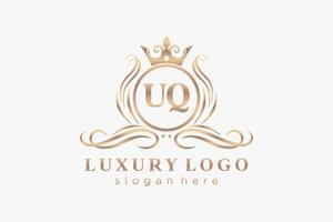 Initial UQ Letter Royal Luxury Logo template in vector art for Restaurant, Royalty, Boutique, Cafe, Hotel, Heraldic, Jewelry, Fashion and other vector illustration.