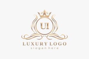 plantilla de logotipo de lujo real de letra ui inicial en arte vectorial para restaurante, realeza, boutique, cafetería, hotel, heráldica, joyería, moda y otras ilustraciones vectoriales. vector