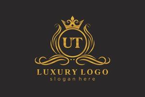 Initial UT Letter Royal Luxury Logo template in vector art for Restaurant, Royalty, Boutique, Cafe, Hotel, Heraldic, Jewelry, Fashion and other vector illustration.