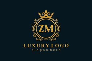 Initial ZM Letter Royal Luxury Logo template in vector art for Restaurant, Royalty, Boutique, Cafe, Hotel, Heraldic, Jewelry, Fashion and other vector illustration.