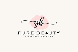 diseño de logotipo prefabricado inicial de labios de acuarela gb, logotipo para la marca comercial de maquilladores, diseño de logotipo de boutique de belleza rubor, logotipo de caligrafía con plantilla creativa. vector