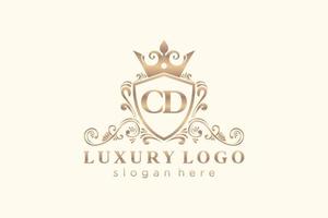 plantilla de logotipo de lujo real con letra cd inicial en arte vectorial para restaurante, realeza, boutique, cafetería, hotel, heráldica, joyería, moda y otras ilustraciones vectoriales. vector