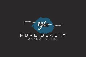 diseño inicial de logotipo prefabricado de labios de acuarela gc, logotipo para marca comercial de artista de maquillaje, diseño de logotipo de boutique de belleza rubor, logotipo de caligrafía con plantilla creativa. vector