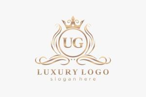 Initial UG Letter Royal Luxury Logo template in vector art for Restaurant, Royalty, Boutique, Cafe, Hotel, Heraldic, Jewelry, Fashion and other vector illustration.