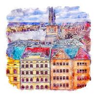 Praha Czech Republic Watercolor sketch hand drawn illustration vector