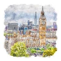 House Of Parliament London Watercolor sketch hand drawn illustration vector
