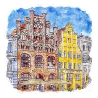 Stralsund Germany Watercolor sketch hand drawn illustration vector