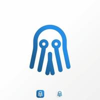 Fantasma aterrador simple y único en línea con tecnología o señal de red imagen icono gráfico diseño de logotipo concepto abstracto vector stock. se puede utilizar como símbolo relacionado con la computadora o el hacker