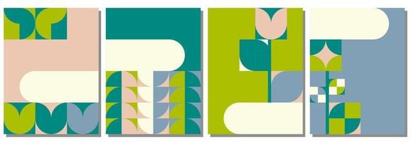 conjunto de carteles abstractos bauhaus. de trama de fondo con espacio emty para texto. Plantillas de cartel de invitación de volante de banner de redes sociales. trigo grano flores mariposa motivos geométricos. ilustración vectorial vector