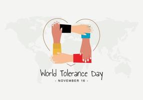 World tolerance day background with hand in hand and world map. vector