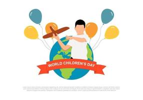 fondo del día mundial de los niños con globo y cometa de juego infantil. vector