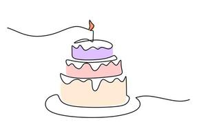 One continuous single line of birthday cake on white background. vector