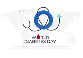 fondo del día mundial de la diabetes con estetoscopio y mapa de la tierra. vector