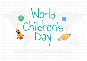 World children day background with rocket, planet and earth. vector