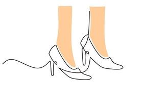 One continuous single line of cute high heels on white background. vector