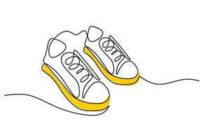 One continuous single line of cute sneakers on white background.