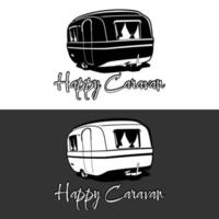 vector de icono de logotipo de diseño de caravana feliz