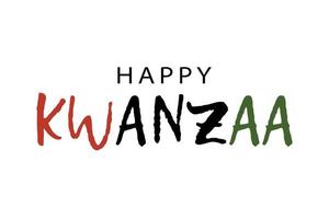 logotipo de texto feliz kwanzaa en colores africanos tradicionales: rojo, negro, verde. Ilustración de vector de grunge simple aislado sobre fondo blanco. elemento de diseño para la tarjeta de felicitación del festival kwanzaa