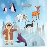 alaska elementos felices inuits conjunto plano vector