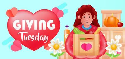 Giving Tuesday, illustration of a woman making a donation vector