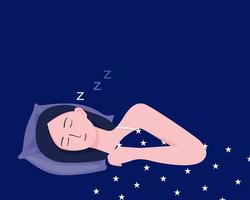A beautiful woman is comfy sleeping, flat vector illustration.