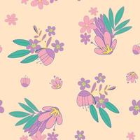 Floral seamless pattern for decorative design. Vector design. Vector fabric seamless pattern. Floral background in pink lilac colors. Garden botanical wallpaper.