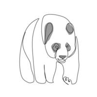 Single continuous one line drawing of a panda bears in walking forward. A giant panda in the forest. Winter wild animals mascot concept hand drawn minimalism style vector illustration.