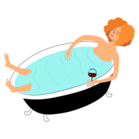 The girl relaxes after a hard working day and takes a bath. png