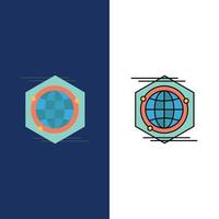 Globe Polygon Space Idea  Icons Flat and Line Filled Icon Set Vector Blue Background