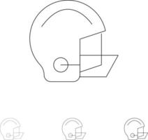 American Equipment Football Helmet Protective Bold and thin black line icon set vector