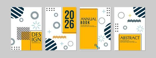 conjunto de plantillas de portada abstracta geométrica. diseño blanco amarillo.para anuales, cuadernos, planificadores, folletos, libros, catálogos vector