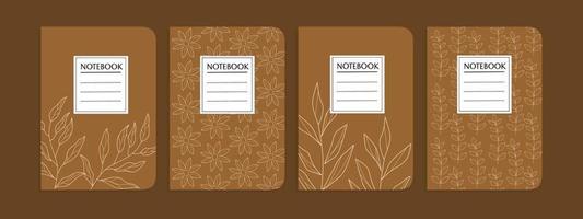 leaf line art notebook cover. abstract botanical pattern design.For notebooks, planners, brochures, books, catalogs.vector illustration