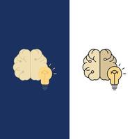 idea negocio cerebro mente bombilla color plano icono vector