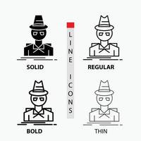 Detective. hacker. incognito. spy. thief Icon in Thin. Regular. Bold Line and Glyph Style. Vector illustration