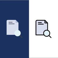 Search Research File Document  Icons Flat and Line Filled Icon Set Vector Blue Background