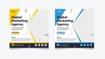 Business Social Media Post Banner and Square Flyer Templates. Red, Black, Blue, and Yellow background Color With Shape vector