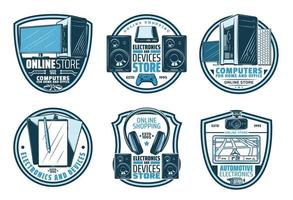 Electronic device retro badge of digital gadget vector