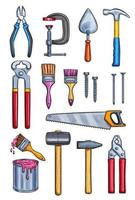 Vector work tools home repair color sketch icons