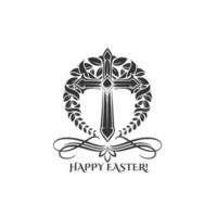 Easter day vector cross in laurel icon