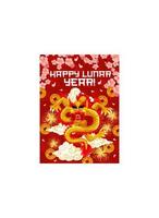 Chinese New Year dragon and firework greeting card vector